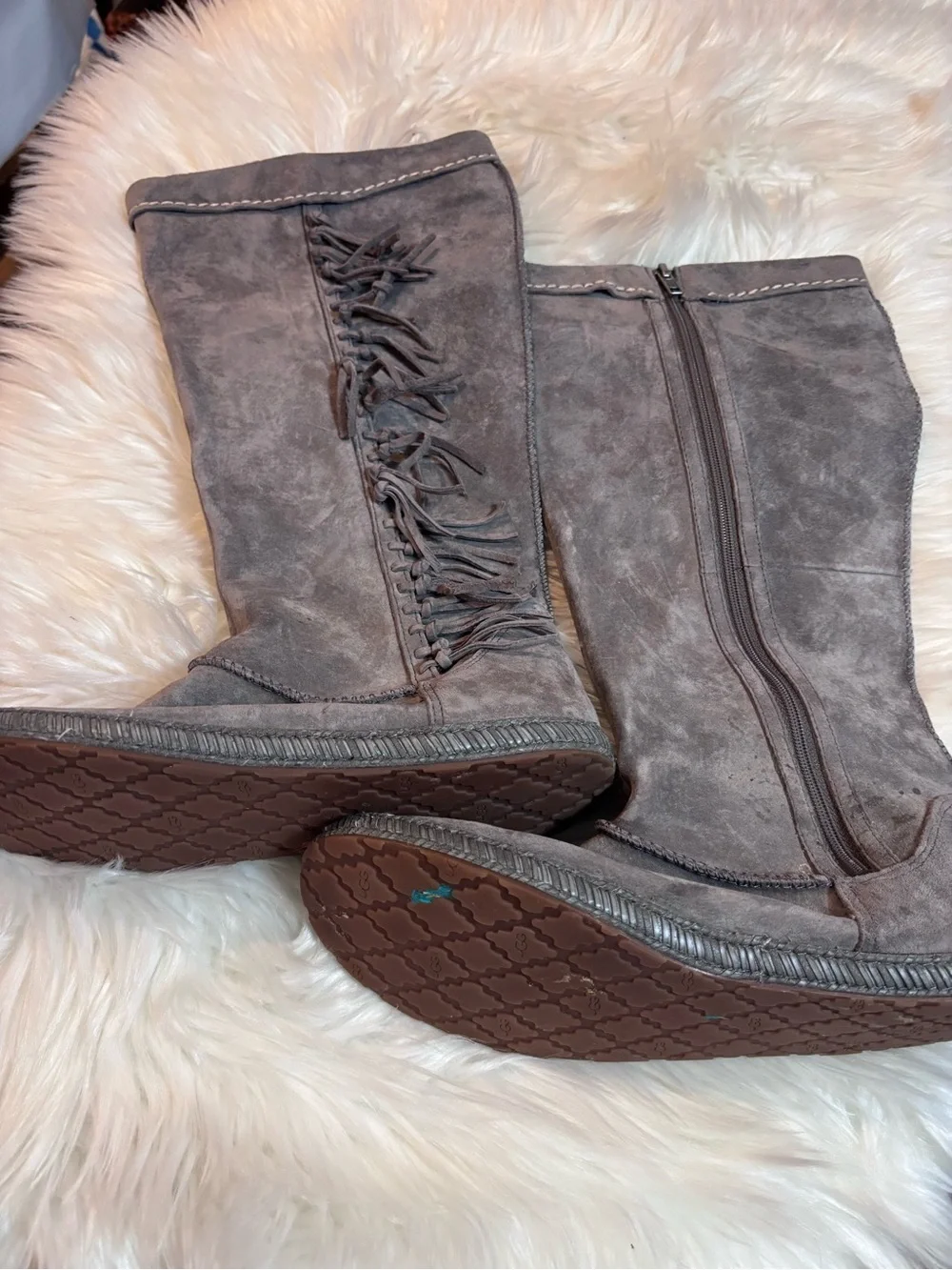 UGG Gray Suede Fringe Boots